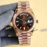 Swiss Replica Rolex Day Date 40 Brown Baguette Diamond Face Rose Gold 2836 President Watch
